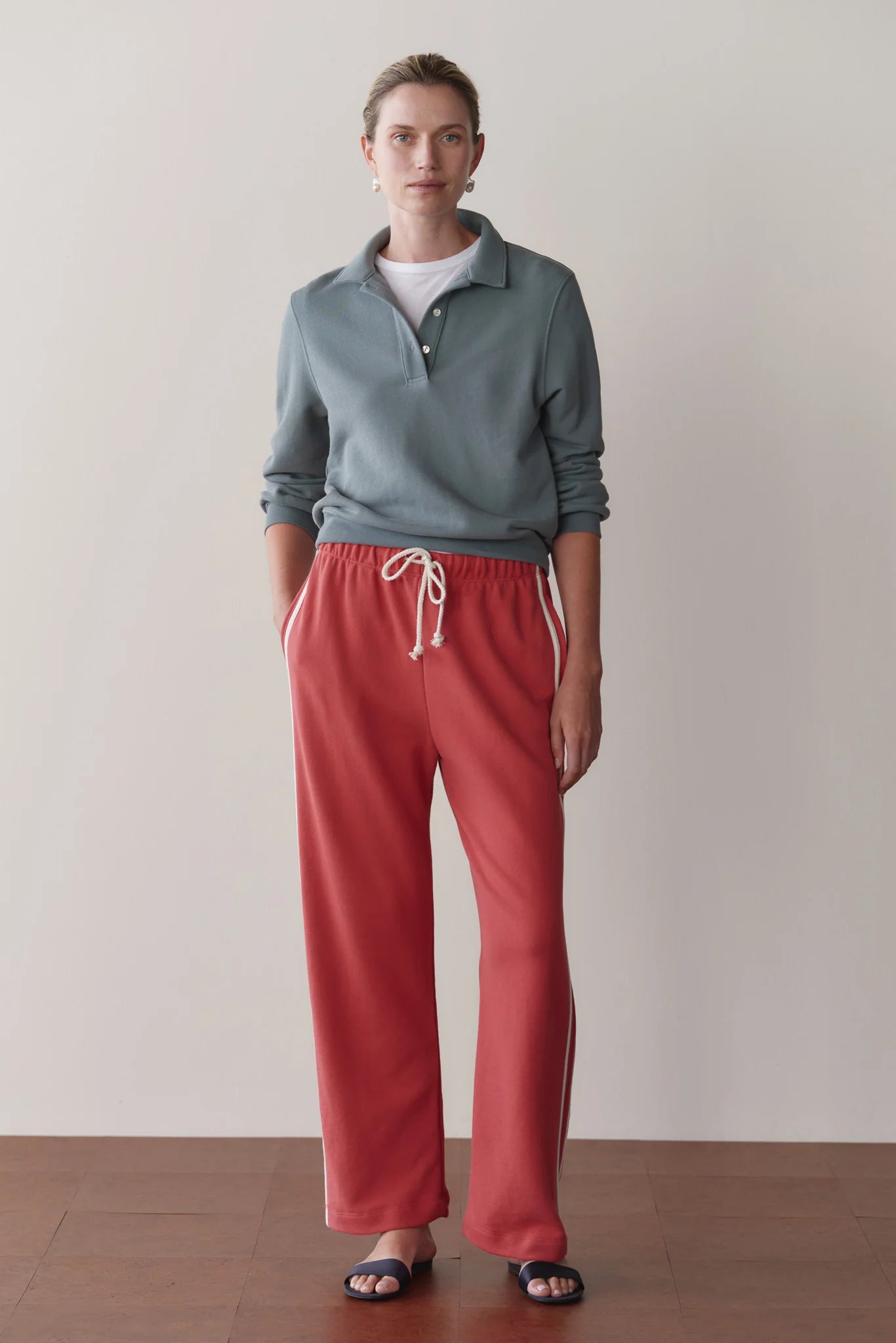 Eco Terry Stripe Crop Pant — Raspberry