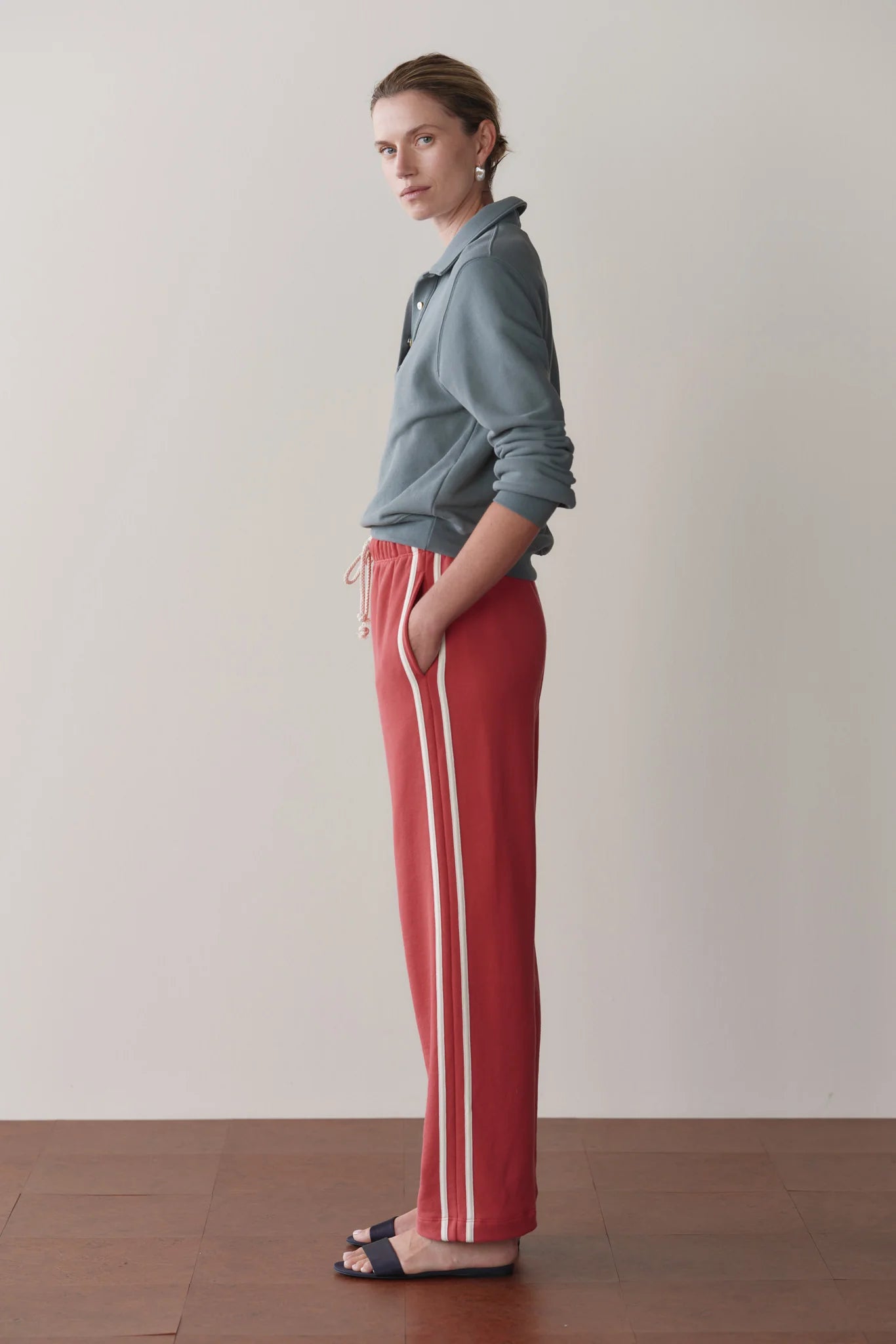 Eco Terry Stripe Crop Pant — Raspberry