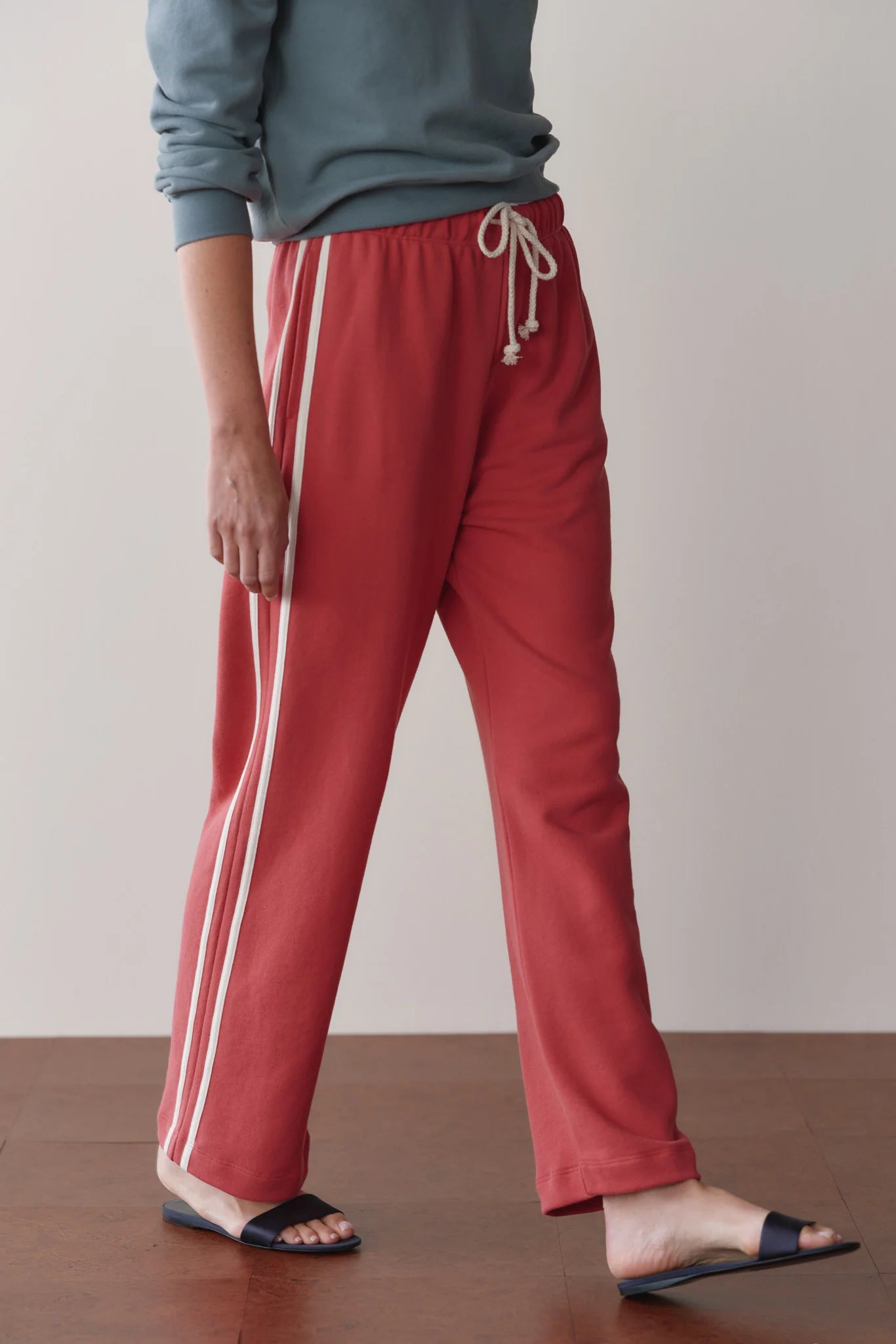 Eco Terry Stripe Crop Pant — Raspberry