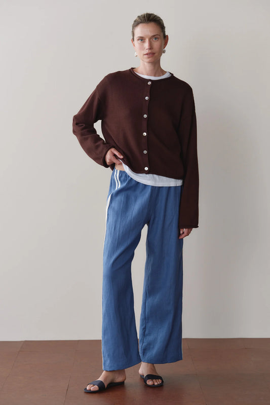 Crop Linen Stripe Pant - Lapis