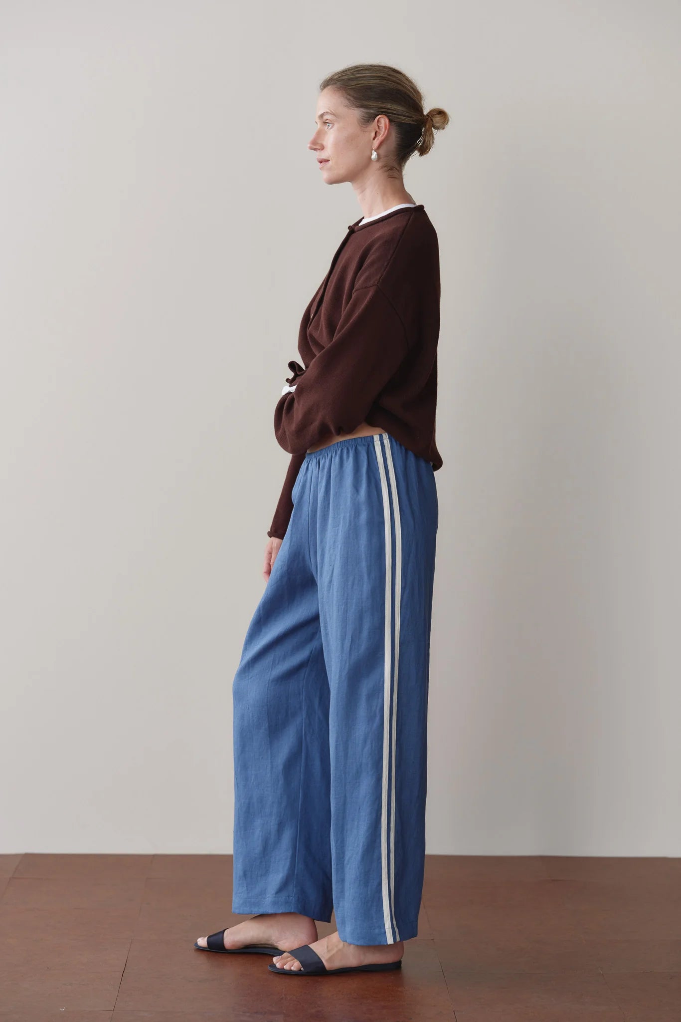 Crop Linen Stripe Pant - Lapis