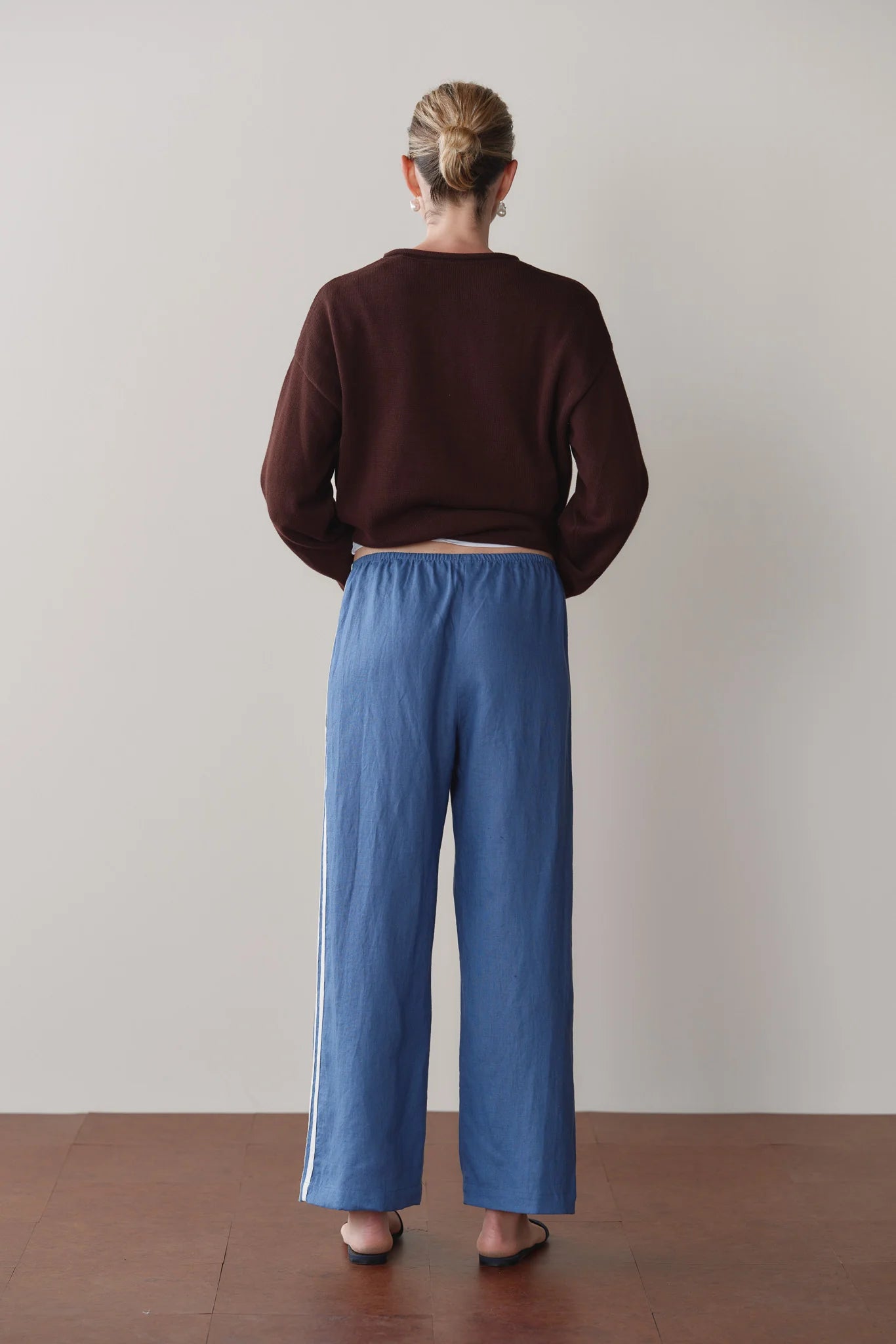 Crop Linen Stripe Pant - Lapis