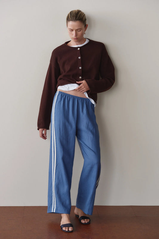 Crop Linen Stripe Pant - Lapis