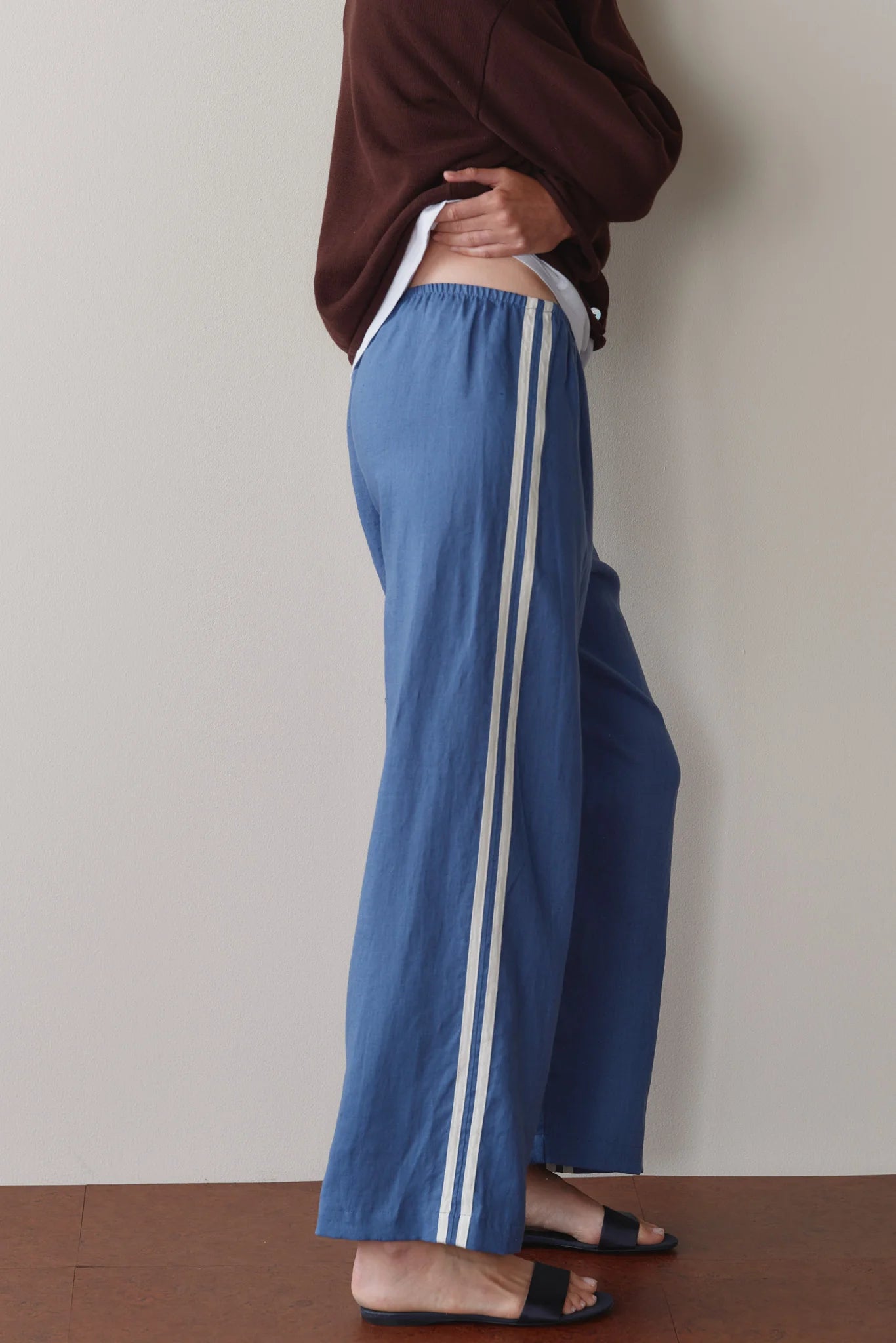 Crop Linen Stripe Pant - Lapis