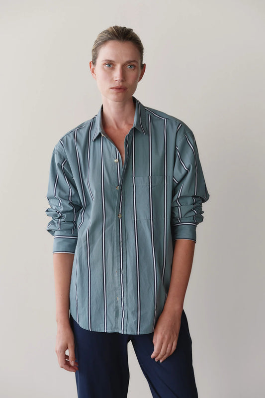 The Pop Button Down — Sage Stripe