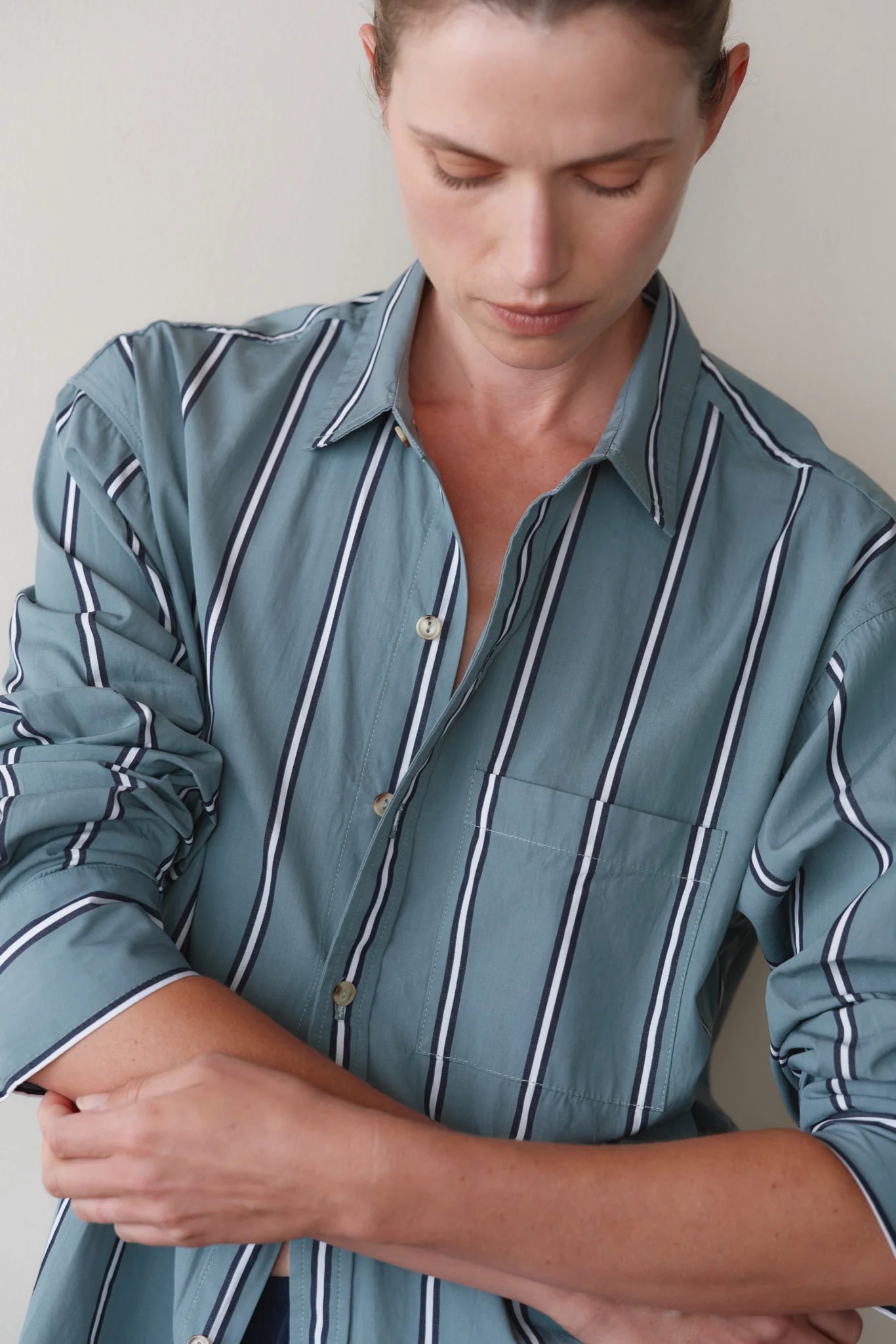 The Pop Button Down — Sage Stripe