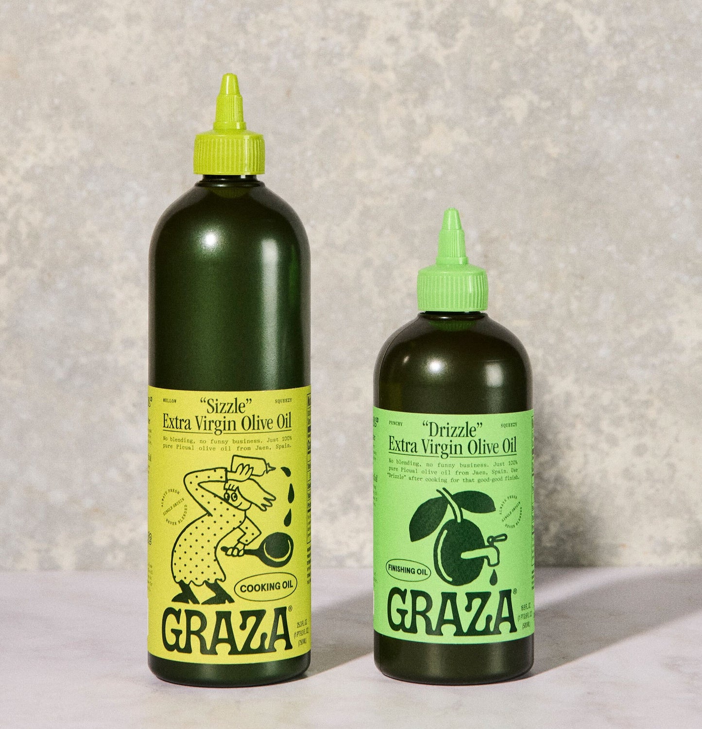 "Drizzle" extra vigin olive oil