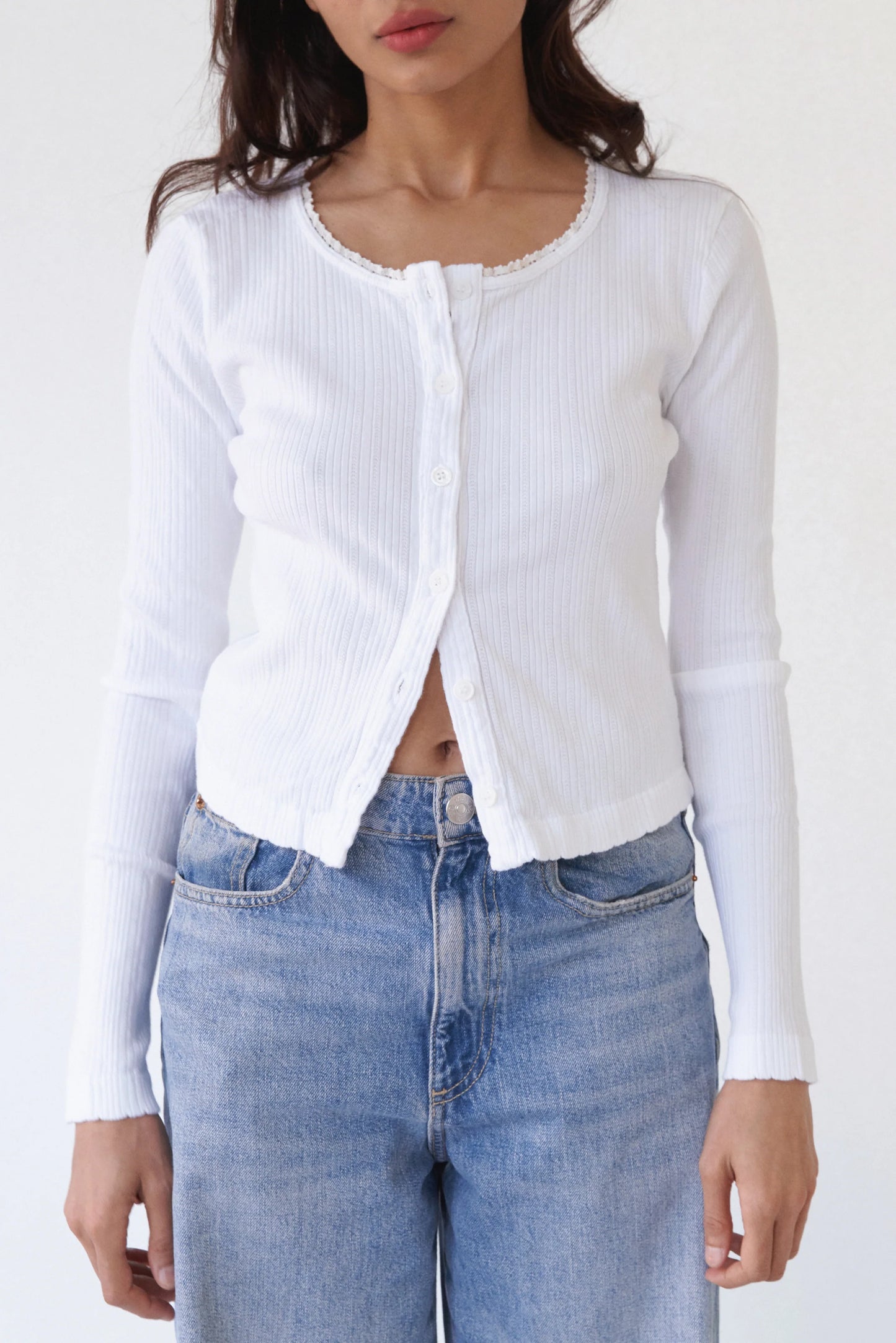 Posie Pointelle Cardigan — White