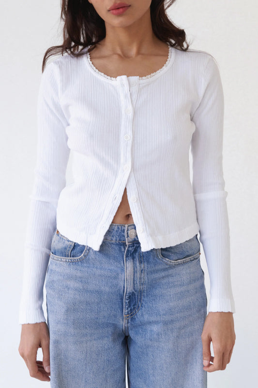 Posie Pointelle Cardigan — White