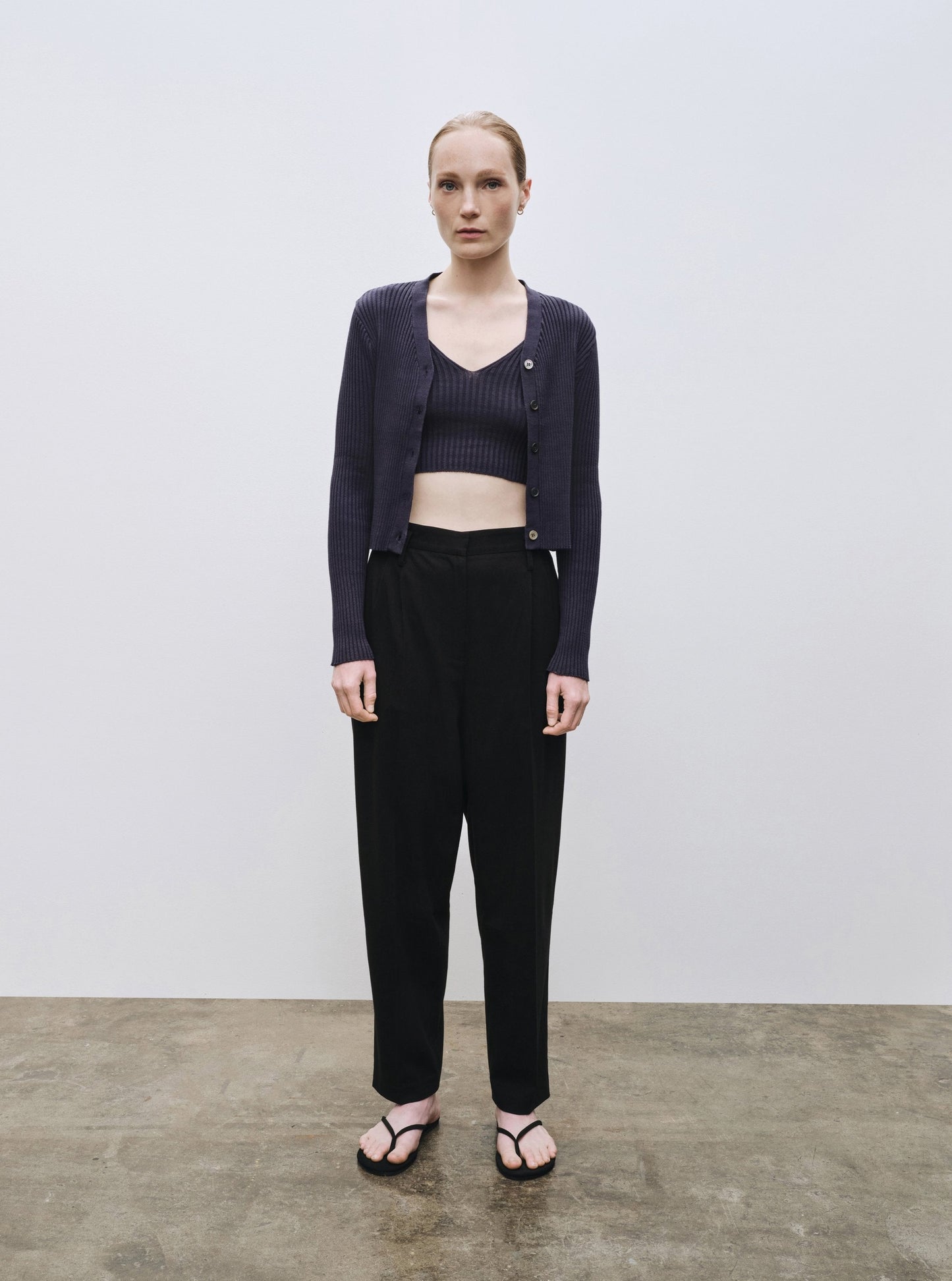 Mijeong Park Ribbed Knit V-Neck Cardigan - Navy - Vincent Park - {{shop.address.city}} {{ shop.address.country }}