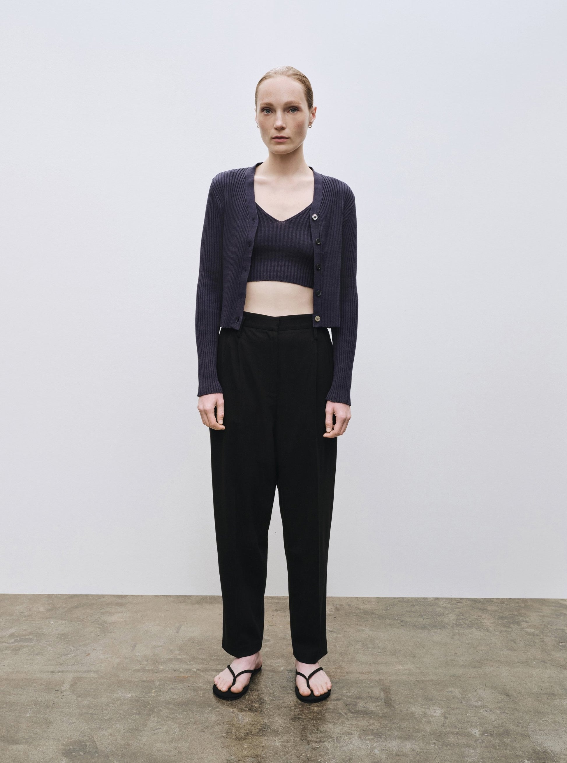 Mijeong Park Ribbed Knit V-Neck Cardigan - Navy - Vincent Park - {{shop.address.city}} {{ shop.address.country }}