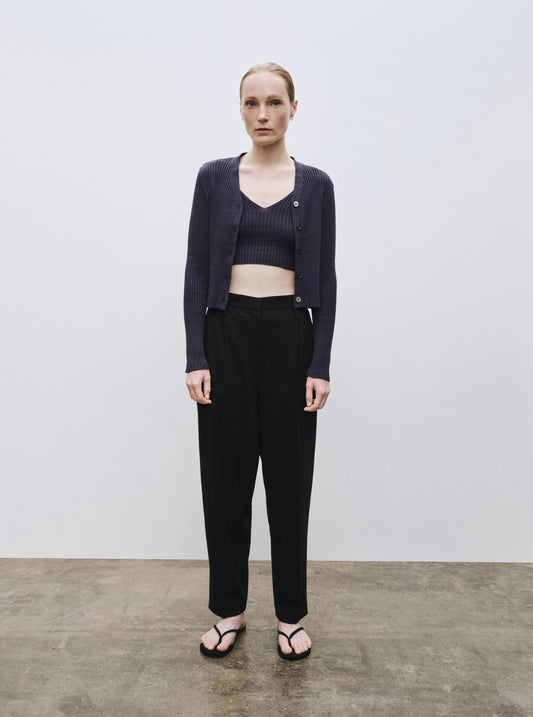 Mijeong Park Ribbed Knit V-Neck Cardigan - Navy - Vincent Park - {{shop.address.city}} {{ shop.address.country }}