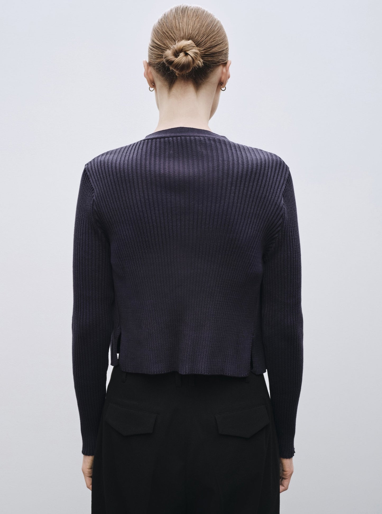 Mijeong Park Ribbed Knit V-Neck Cardigan - Navy - Vincent Park - {{shop.address.city}} {{ shop.address.country }}