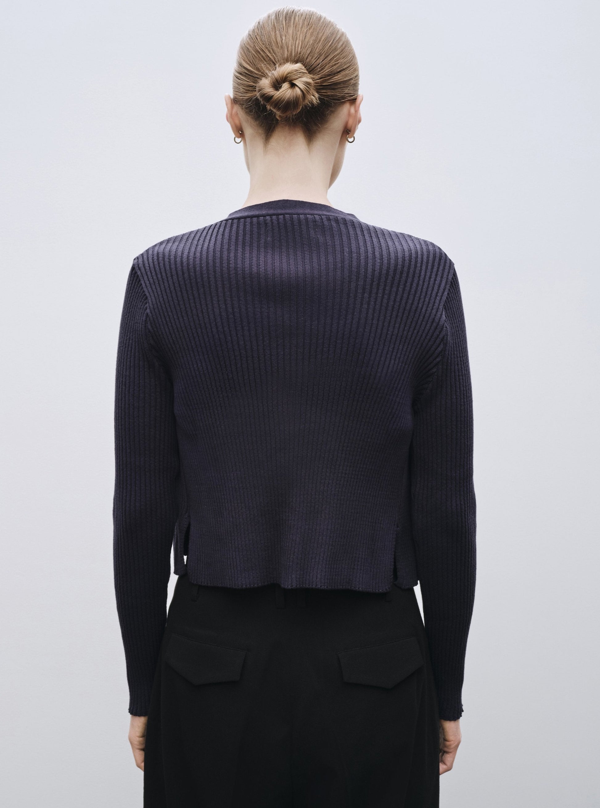 Mijeong Park Ribbed Knit V-Neck Cardigan - Navy - Vincent Park - {{shop.address.city}} {{ shop.address.country }}