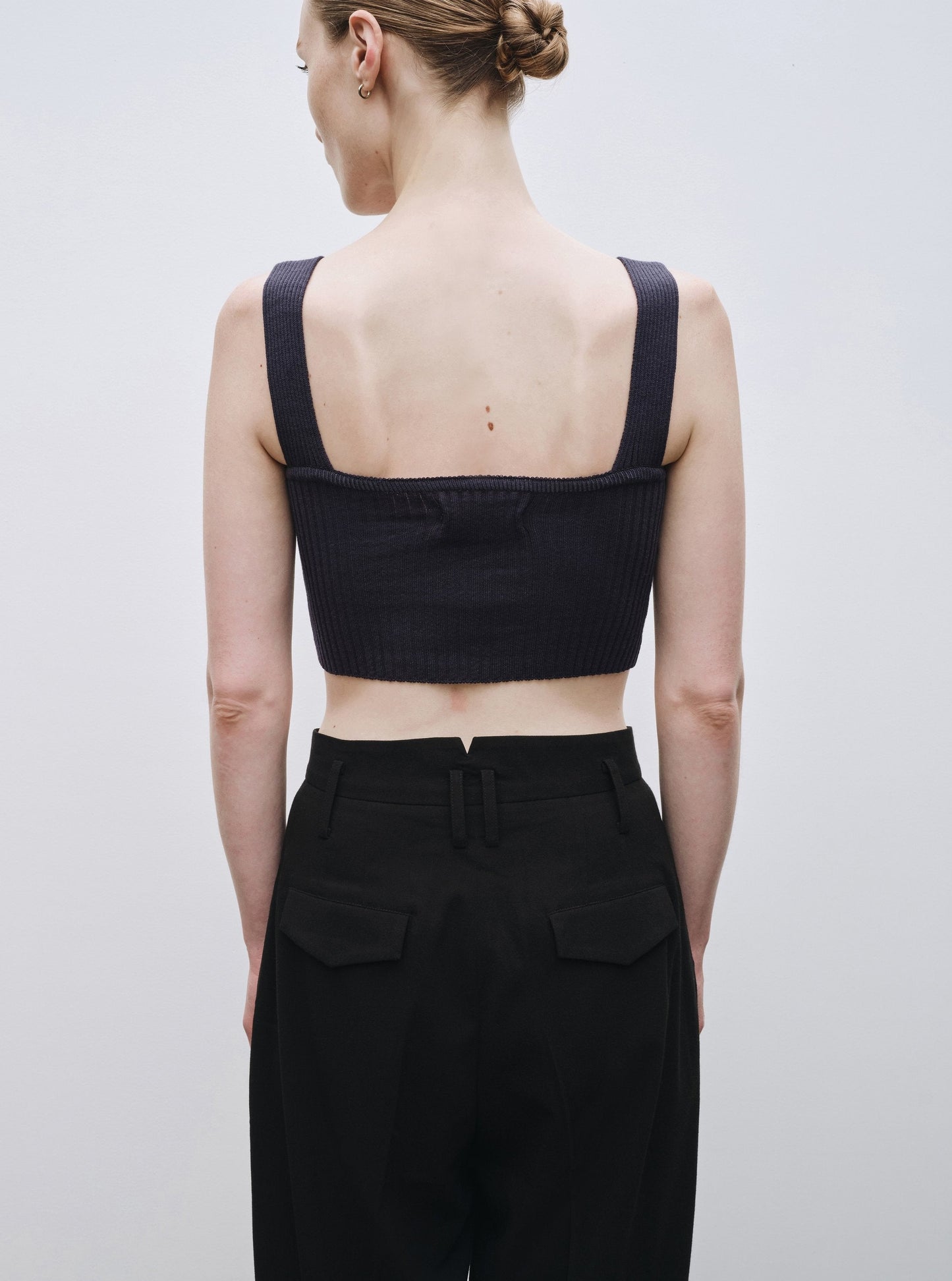 Mijeong Park Ribbed Knit V-Neck Crop Top - Navy - Vincent Park - {{shop.address.city}} {{ shop.address.country }}