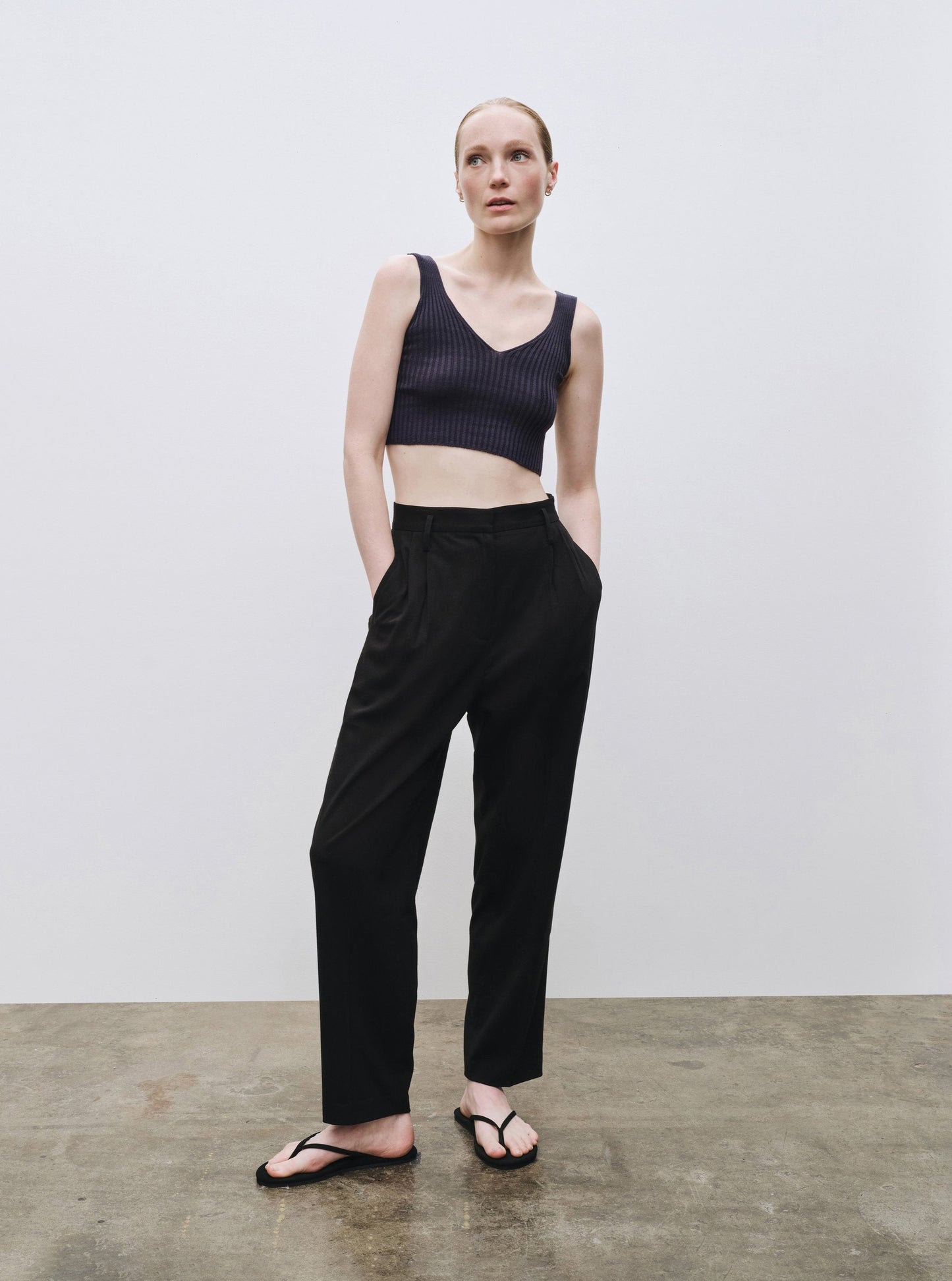 Mijeong Park Ribbed Knit V-Neck Crop Top - Navy - Vincent Park - {{shop.address.city}} {{ shop.address.country }}