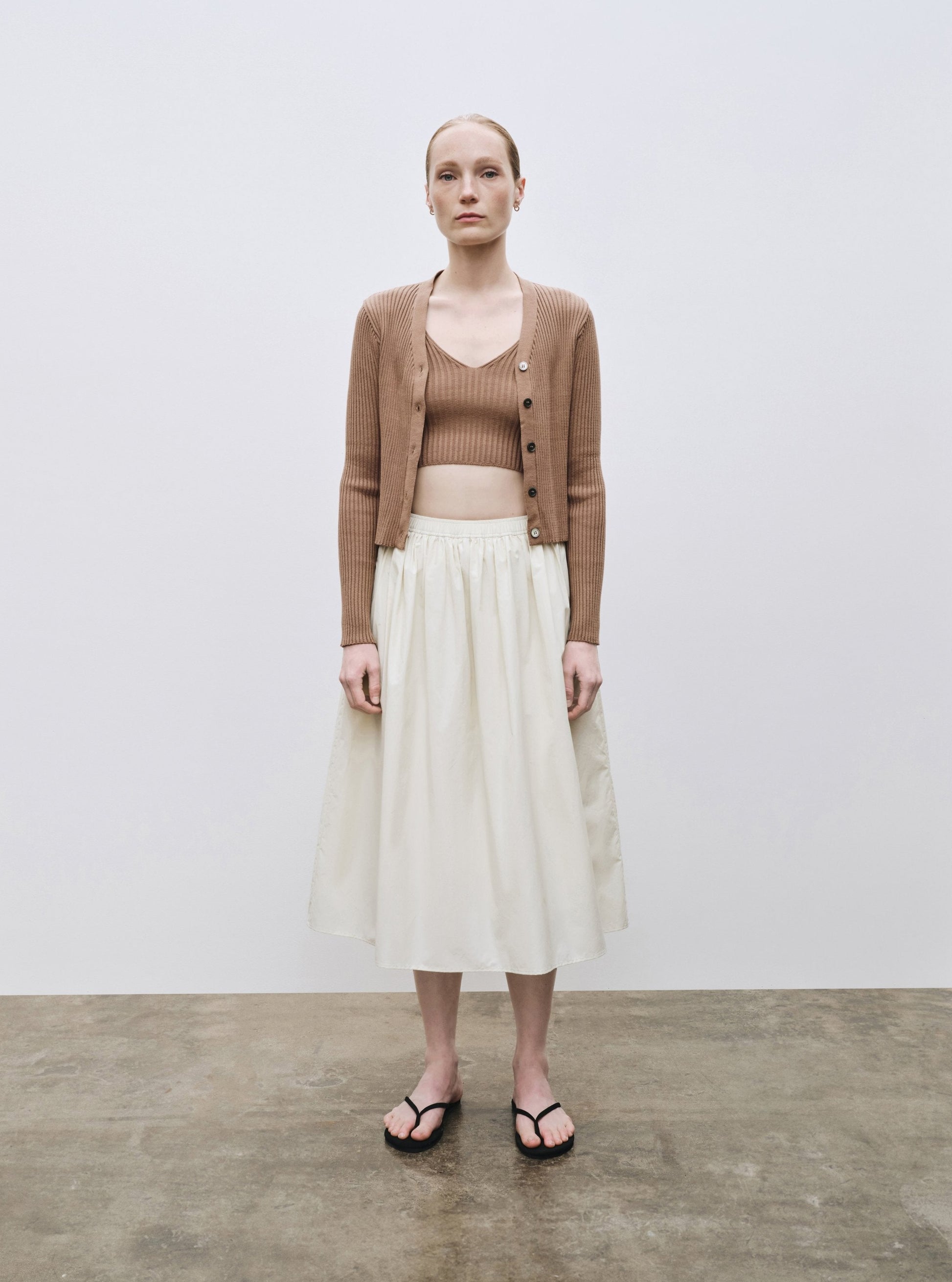 Mijeong Park Ribbed Knit V-Neck Crop Top - Camel - Vincent Park - {{shop.address.city}} {{ shop.address.country }}