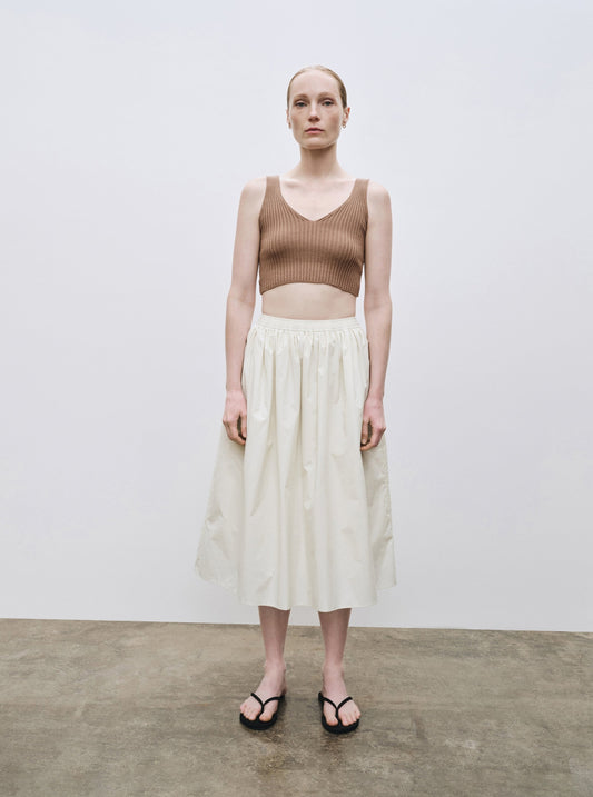 Mijeong Park Ribbed Knit V-Neck Crop Top - Camel - Vincent Park - {{shop.address.city}} {{ shop.address.country }}