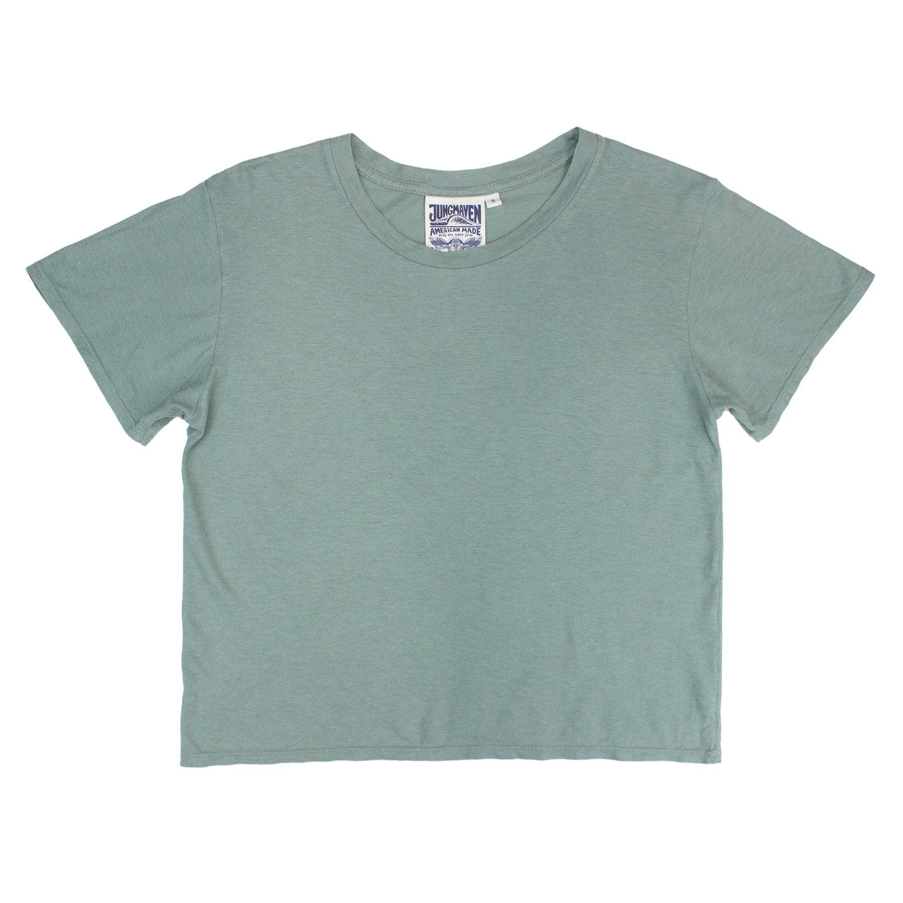 Jungmaven Cropped Ojai Tee - Clay Green - Vincent Park - {{shop.address.city}} {{ shop.address.country }}